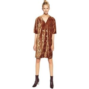 Zara bronze crushed velvet button dress